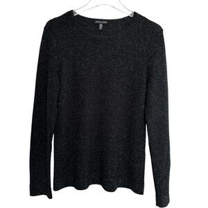 Eileen Fisher Waffle Knit Top Medium Black Metallic Merino Wool Blend‎ Festive